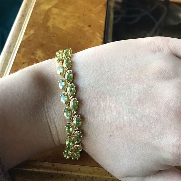 Natural Peridot Sterling Silver 18k Yellow Gold Vermeil Bracelet - Picture 2 of 11